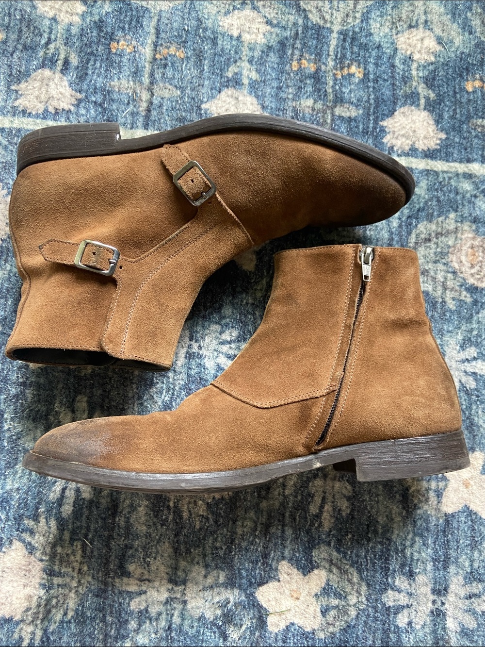 To Boot New York Brown Suede Double Monk Zip Boots